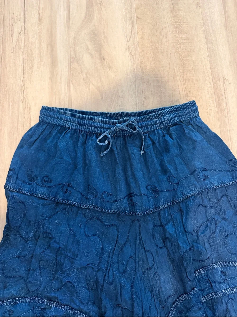 Bohemian Tiered Midi Skirt in Deep Blue